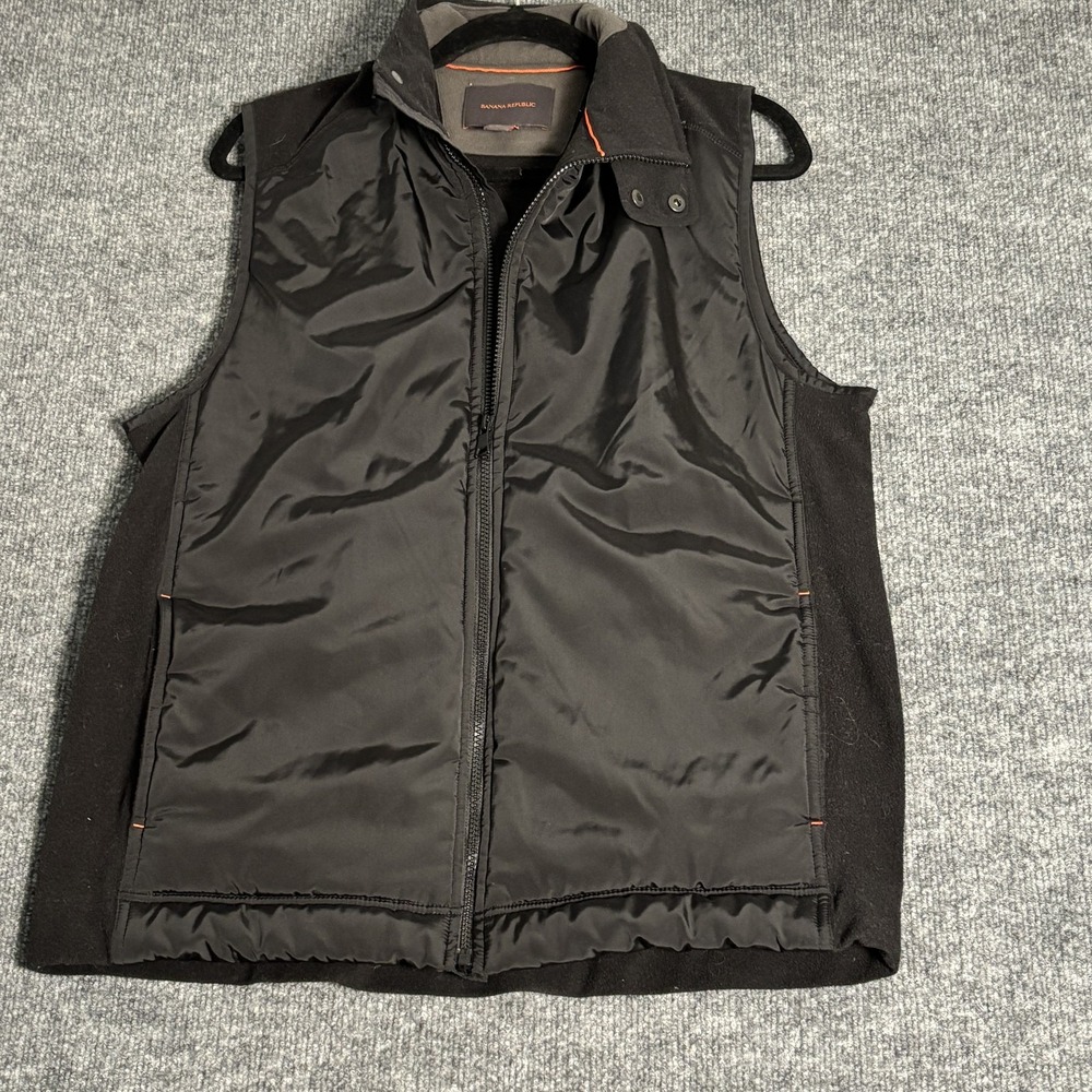 Banana Republic Mens L Black Hybrid Quilted Lined Full Zip Vest Outdoor Casual